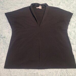 H&M Collared V-Neck Jersey Crepe Top Short Cap Sleeve Pullover Burgundy Size M